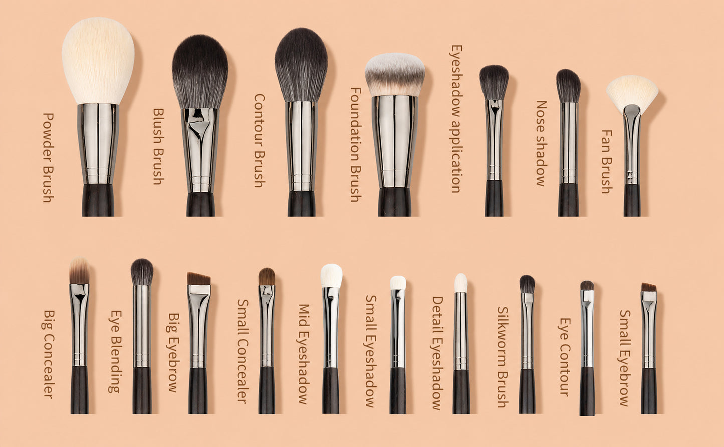 17PCS Professional Luxury High Quality Daily Ebony Handle with Bag Full Makeup Brushes Set